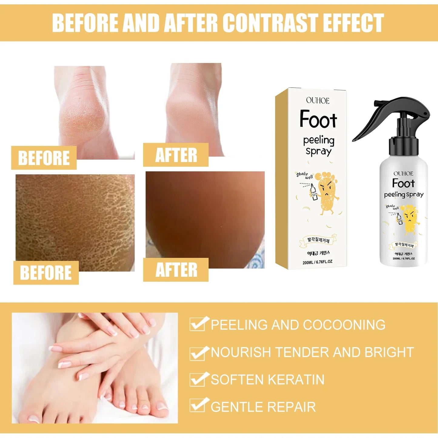 WhiteningFoot Exfoliating Spray Moisture Lock Callus Softener Anti Dry Crack Repair Odor Control Brightening Foot Care Liquid