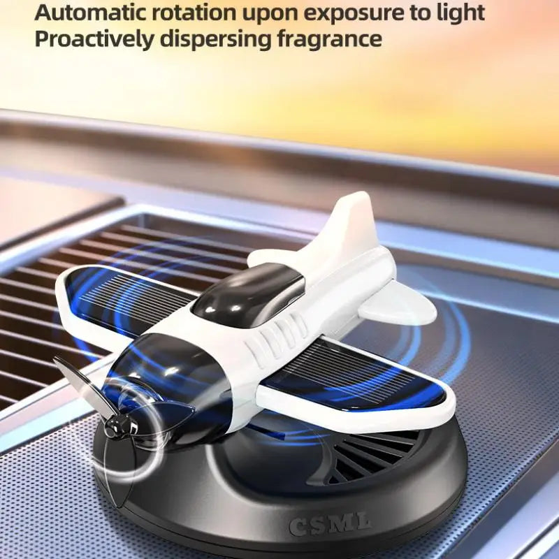 Air Freshening Diffuser with Rotating Aircraft Shape Design; Eco-friendly Solar Powered Operated for Vehicles