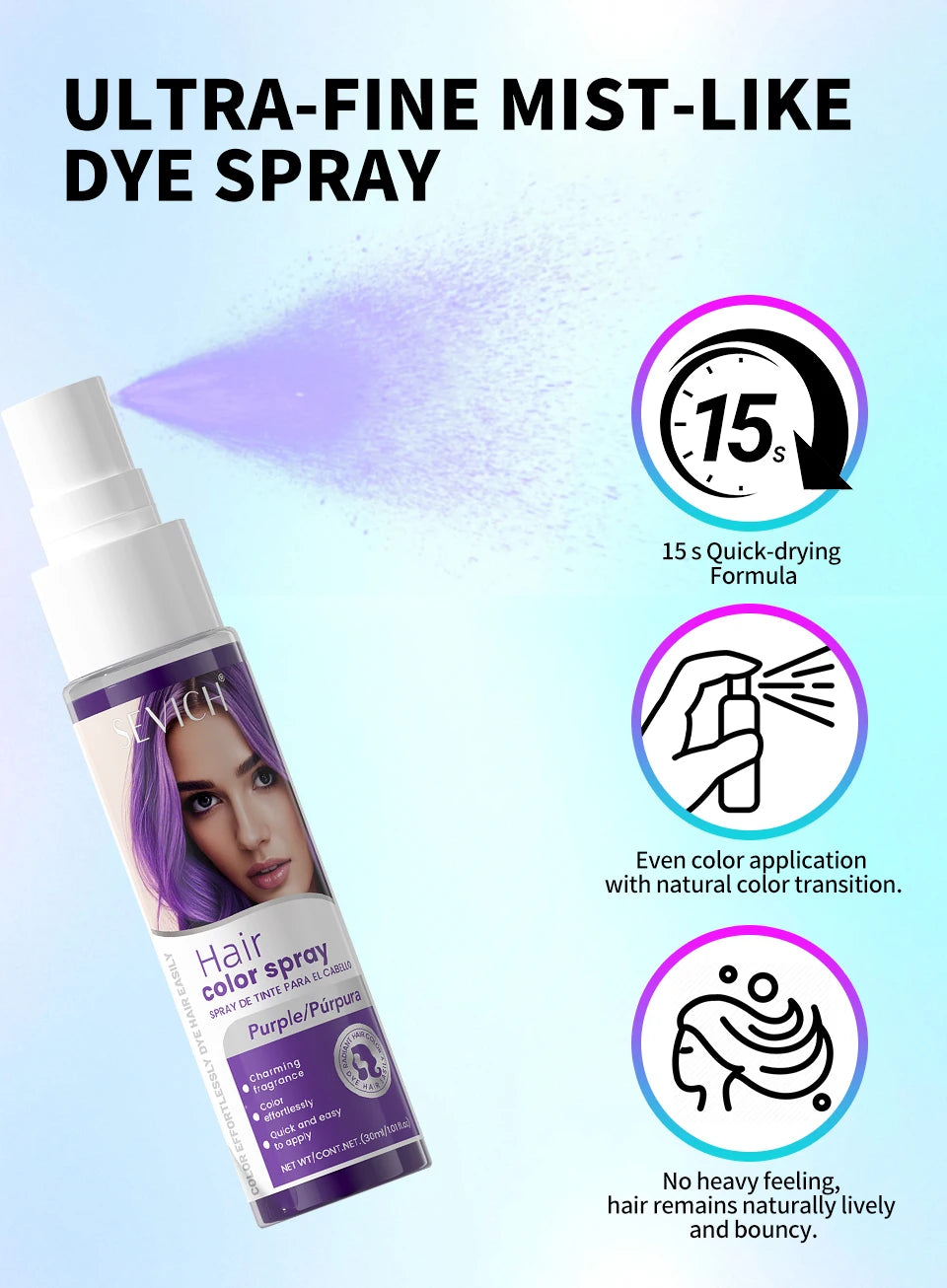 New Hair Color Spray Temporary Diy Hair Dye Spray Halloween Party Costume Instant Hair Styling Spray Disposable Hair Tools 30ml