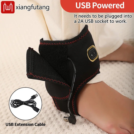Ankle Massager with Heat Vibratio For Recover Relief Muscle Pain Sports Injuries Joint Warmth Adjustable Brace USB