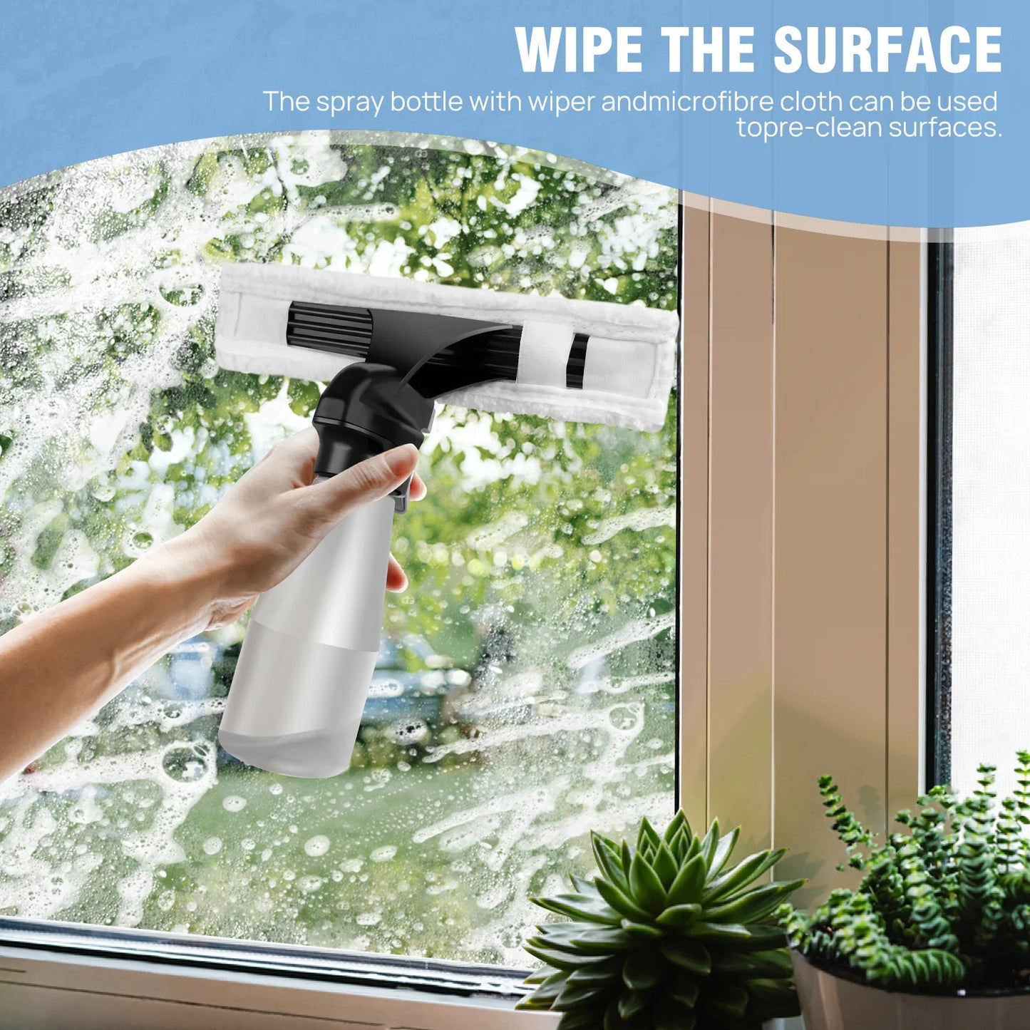 Cordless Window Vacuum Cleaner Rechargable 3-in-1 Spray/Clean/Suck Window Cleaning Tool Set for Showers Mirrors Tiles Home Use