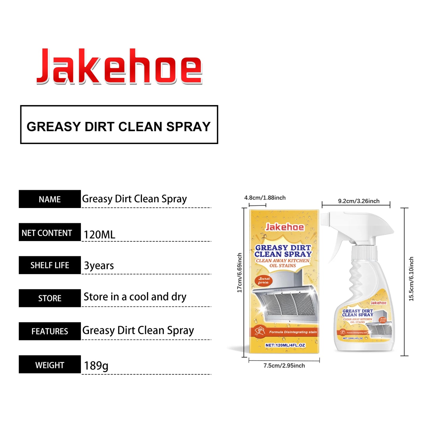 JAKEHOE Greasy Dirt Clean Spray Kitchen Powerful Remover Oil Multipurpose Dirt Degreaser Cleaning Agent Washing Home Use Cleaner
