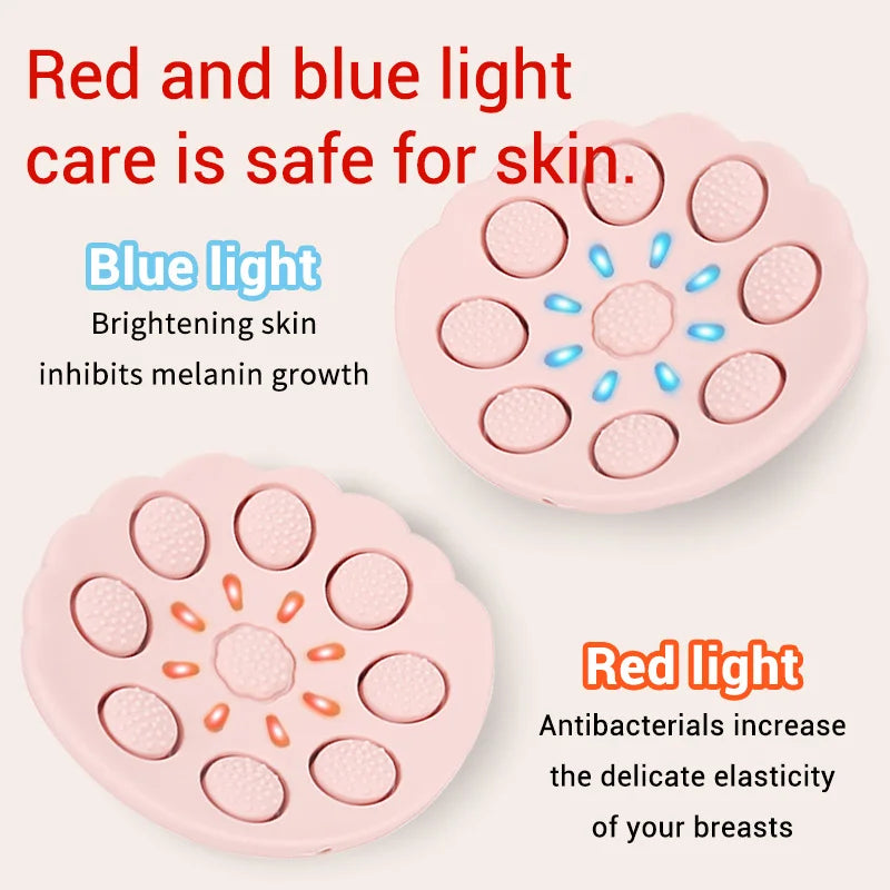 Breast Massager with Heat and Red Blue Light Therapy - 6 Modes 6 Intensity Electric Massage for Firming, Lifting and Skin Care,