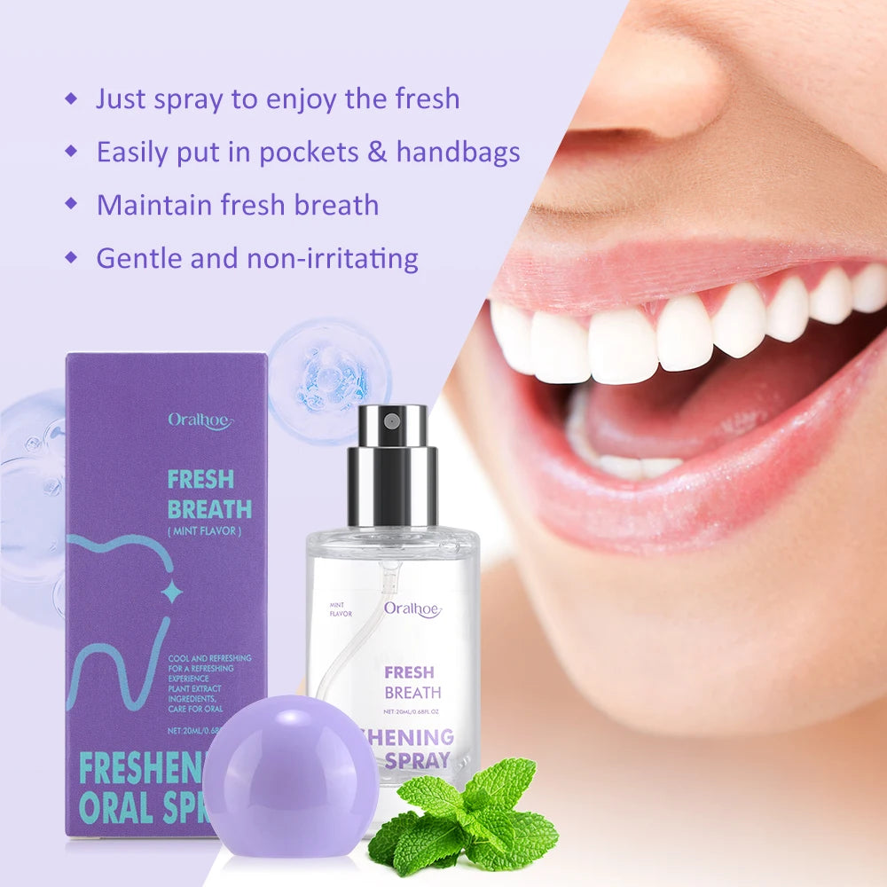 Mint Fresh Oral Spray Mouth Freshener 20ml Mild Long-Lasting Mist No Alcohol Travel-Sized Oral Care Breath Freshener for Adults