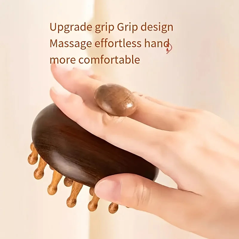 Ergonomic Mahogany Scalp Massager - Handheld Full Body Relaxation Tool with Unique Rounded Design for Relax