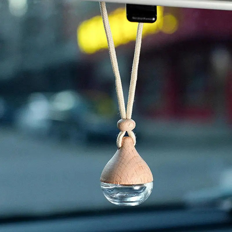 Car Hangings Air Freshener Bottle Diffuser Wooden Glass Hanging Transparent Perfume Bottle Purifying Car Interior Accessories