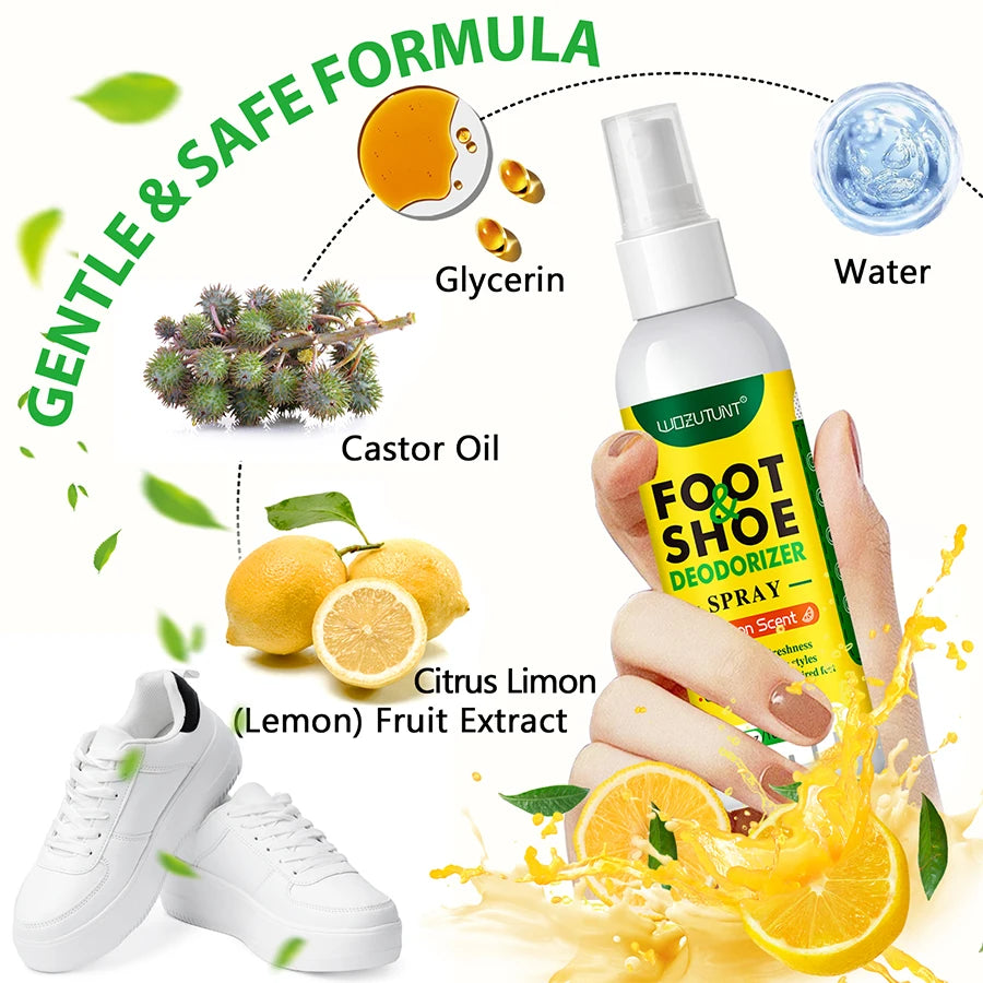 100ml Foot Shoes Deodorizer Spray Lemon Perfume Feet Shock Odor Nemesis Deodorant Removal Antibacterial Refresh Stink Freshener