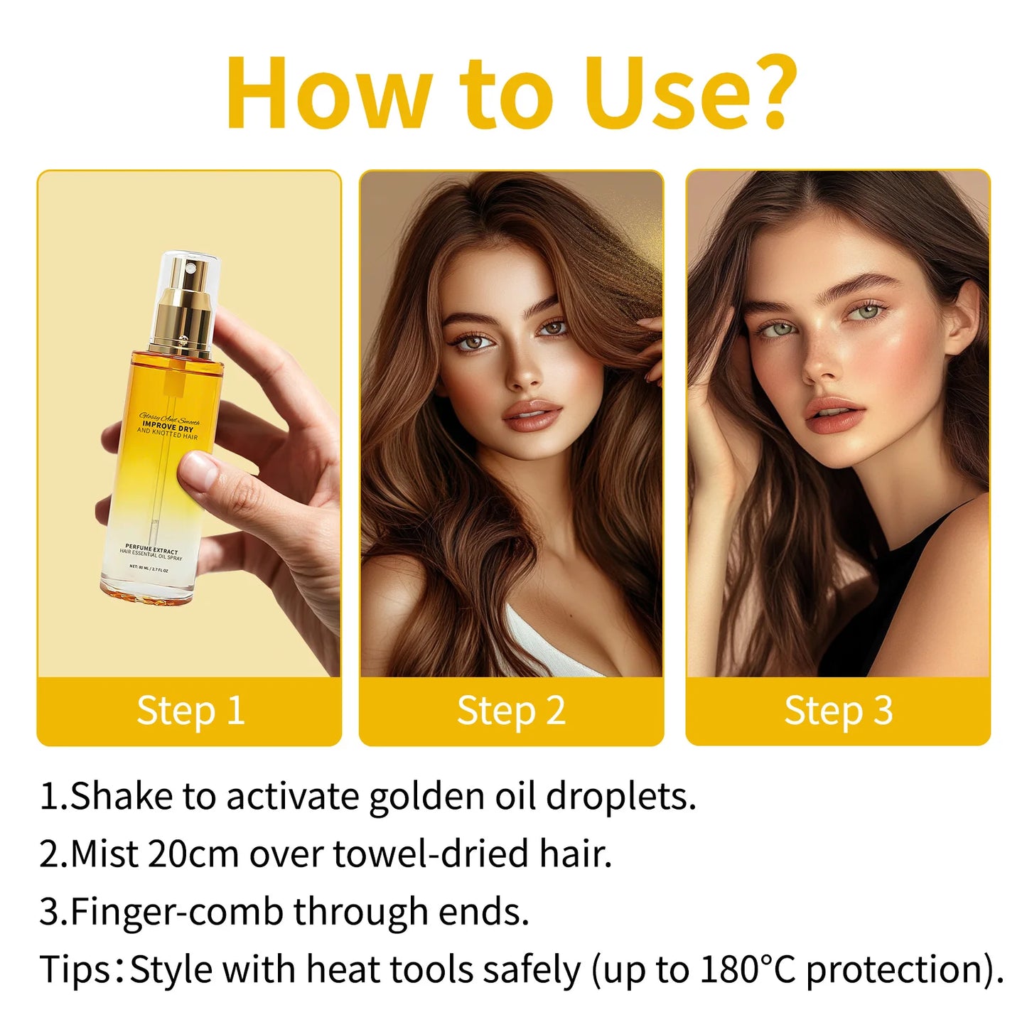 Hair Perfume Essential Oil Spray 80ml Glossy & Smooth Fix Dry &Knotted Hair Frizz Control Heat Protection Prevent Split Ends Oil