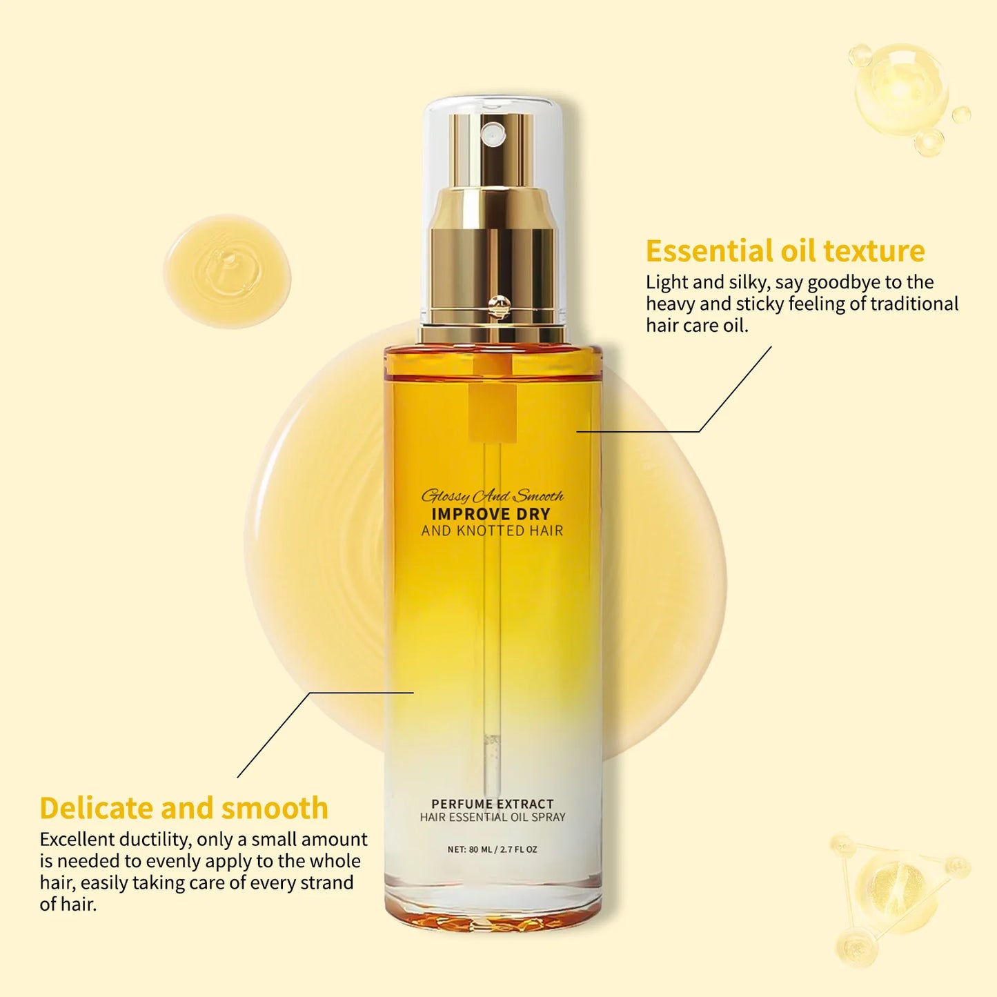 Hair Perfume Essential Oil Spray 80ml Glossy & Smooth Fix Dry &Knotted Hair Frizz Control Heat Protection Prevent Split Ends Oil