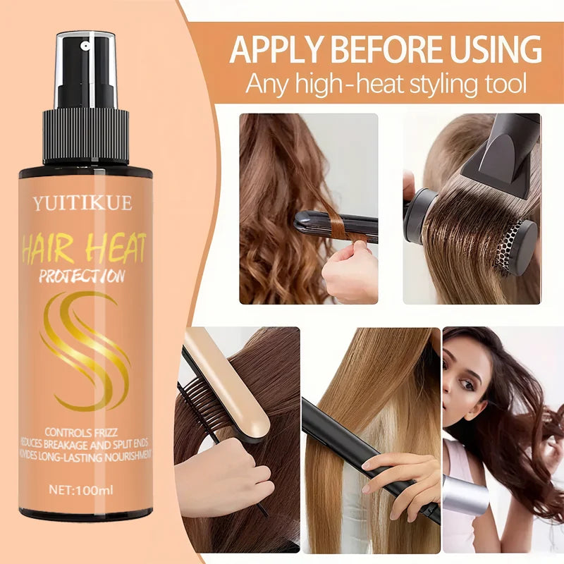 Hair heat care spray, anti-frizz, long-lasting styling, adds volume, nourishes hair, fresh shine, silky hair styling spray.