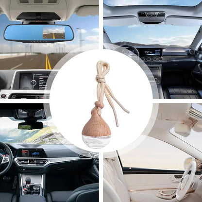 Car Hangings Air Freshener Bottle Diffuser Wooden Glass Hanging Transparent Perfume Bottle Purifying Car Interior Accessories