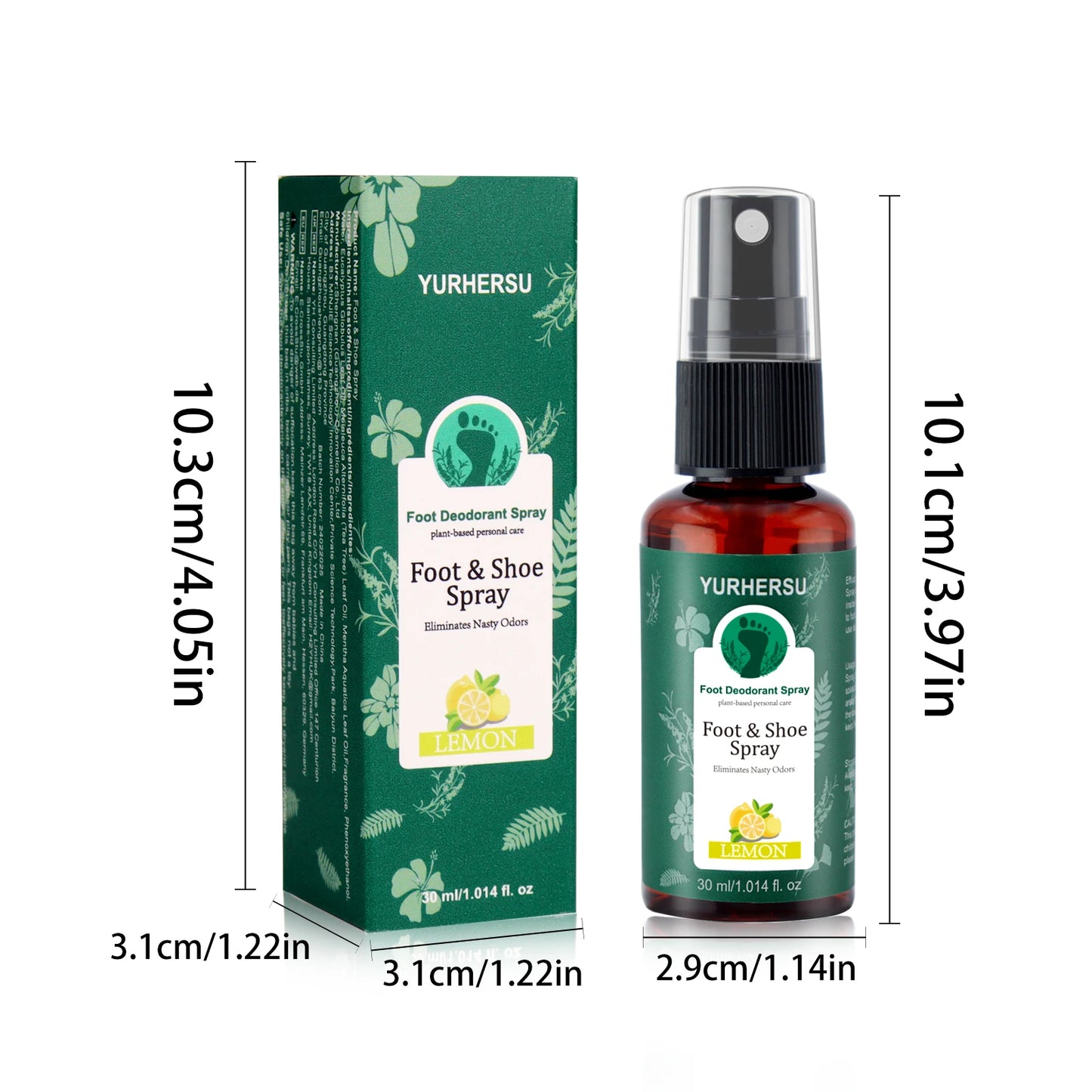 Lemon Fresh Foot Deodorant Spray - Kills Odor & Bacteria, Keeps Feet Dry, 24H Long Lasting, Natural Ingredients, for Men Women