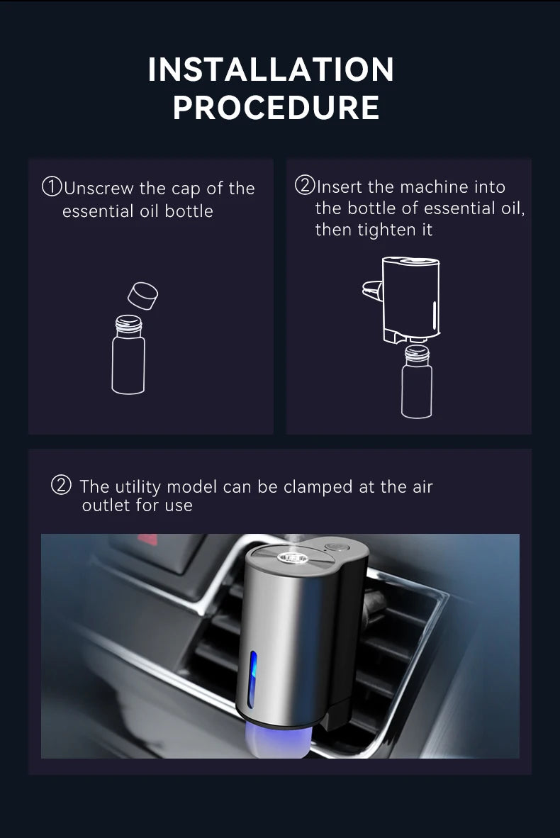 CAR Humidifier Essential Oil Diffuser Smart Car Air Aromatherapy Diffuser, Fragrance Car Air fresheners with Three Adjustable