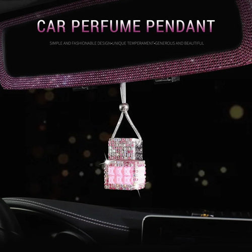New Car Hanging Air Freshener Empty Glass Bottle Perfume Rearview Mirror Ornament Car Stuff Bling Car Accessories for Woman