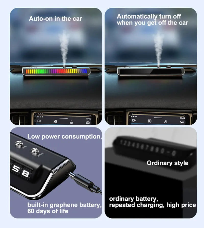 Car Air Freshener Multifunction RGB Music Pick-Up Car Perfume USB Rechargeable Automotive Smell Parking Phone License Plate Cool