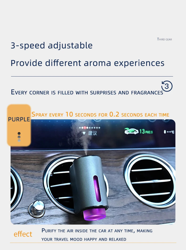 Car Air Freshener, Three Adjustable Modes Intelligent Car Aroma Diffuser, Rechargeable Car Aroma Diffuser, Black