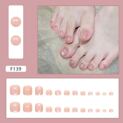Nail Tips Short Square Fake Toenails French Simple Toe Nails Full Cover Cat Eye Foot Nails for Women Girl