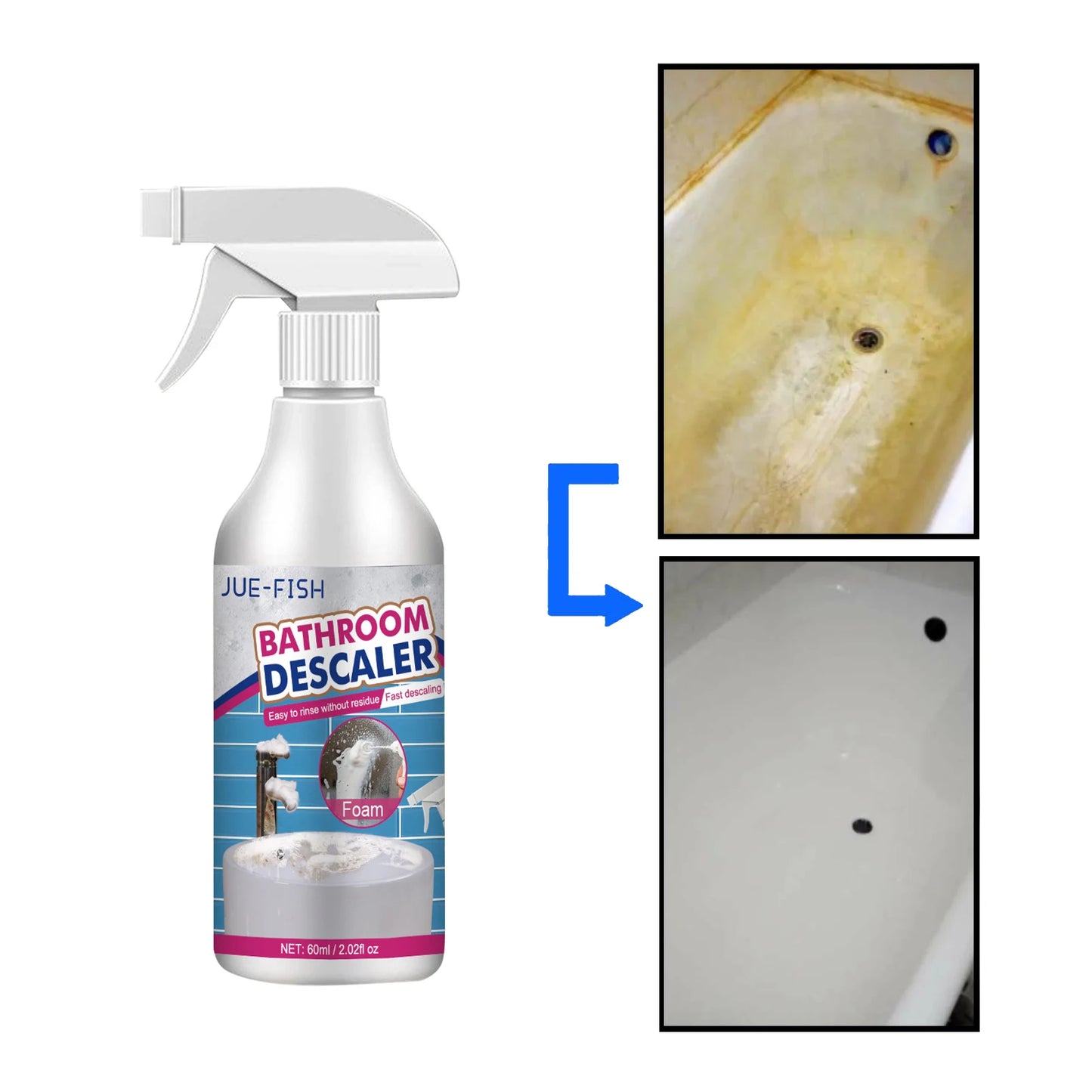 60ML Multi-Purpose Bathroom Cleaner Spray - Powerful Stain Remover, Quick Mold & Limescale Removal for Toilets & Surfaces