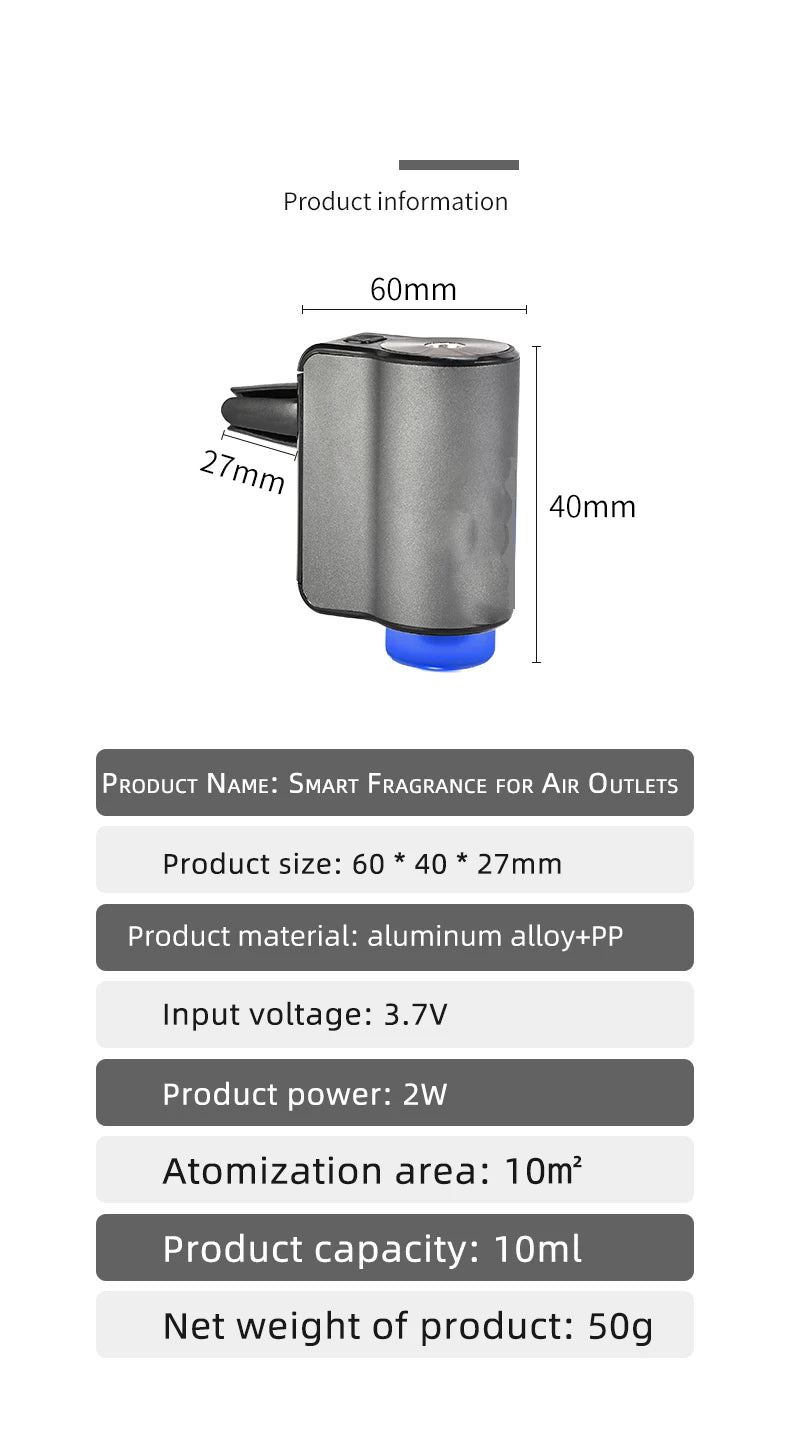 Car Air Freshener, Three Adjustable Modes Intelligent Car Aroma Diffuser, Rechargeable Car Aroma Diffuser, Black