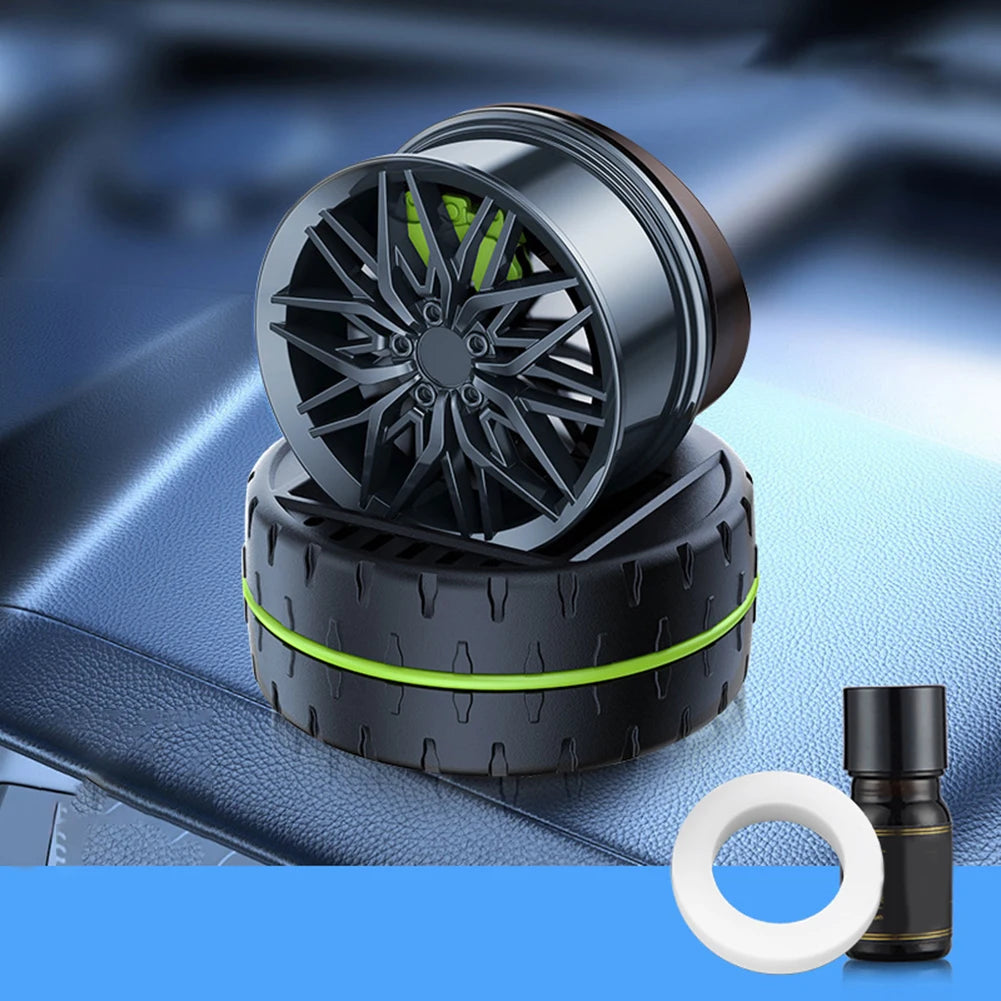 Car Air Fresheners Air Diffuser Solar Powered Rotating Car Purifier Humidifier Simulated Wheels Shape Essential Oil Diffuser