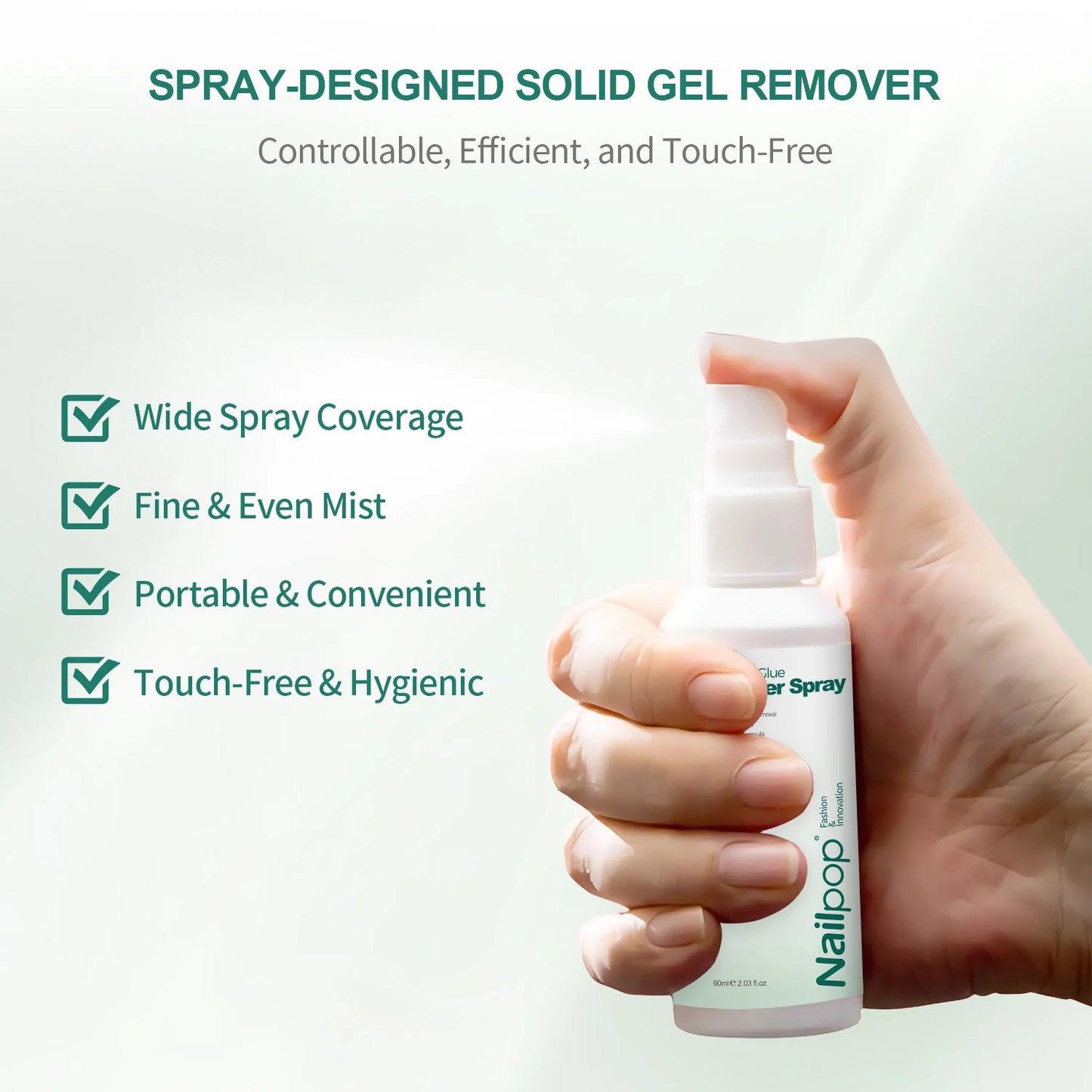 Nailpop 60ml Solid Nail Gel Remover Spray Easily Soften and Removes Press-On Nails Fresh Odorless Gel Fake Nail Tip Remover Tool