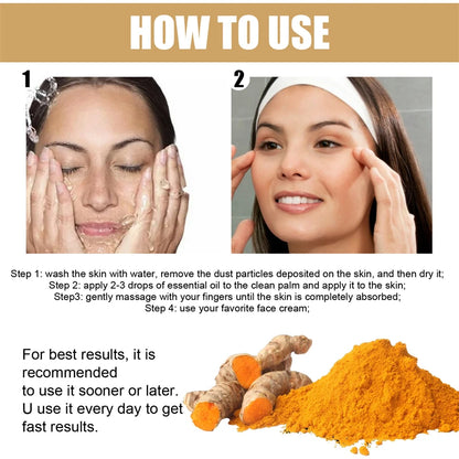 Turmeric Face Serum Shrink Pore Essence Repair Melanin Brighten Moisturizing Nourish Cur-cumin Oil Fade Dark Spot Skin Care