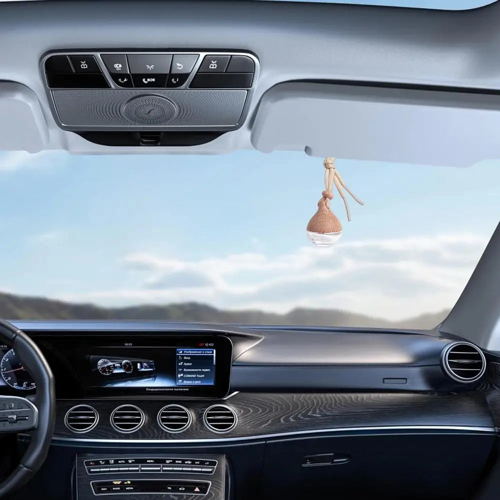 Car Hangings Air Freshener Bottle Diffuser Wooden Glass Hanging Transparent Perfume Bottle Purifying Car Interior Accessories