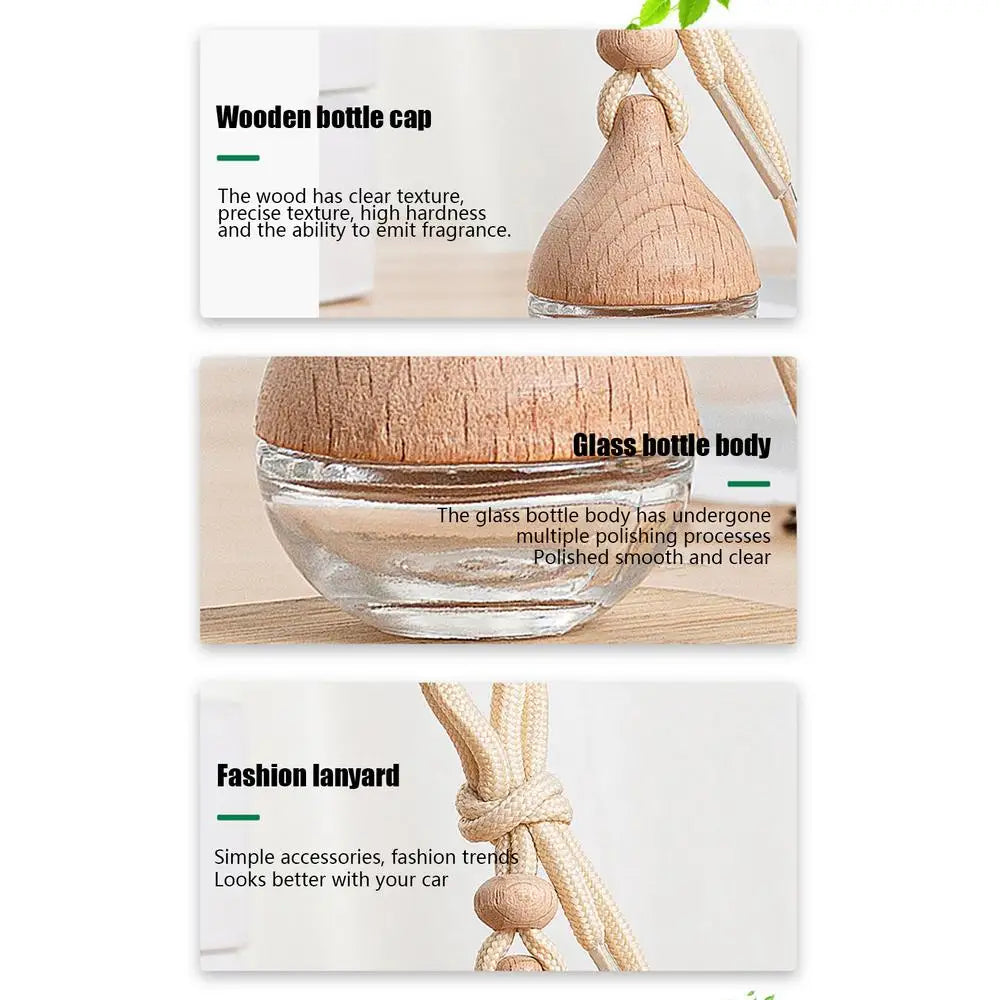 Car Hangings Air Freshener Bottle Diffuser Wooden Glass Hanging Transparent Perfume Bottle Purifying Car Interior Accessories