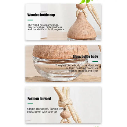 Car Hangings Air Freshener Bottle Diffuser Wooden Glass Hanging Transparent Perfume Bottle Purifying Car Interior Accessories