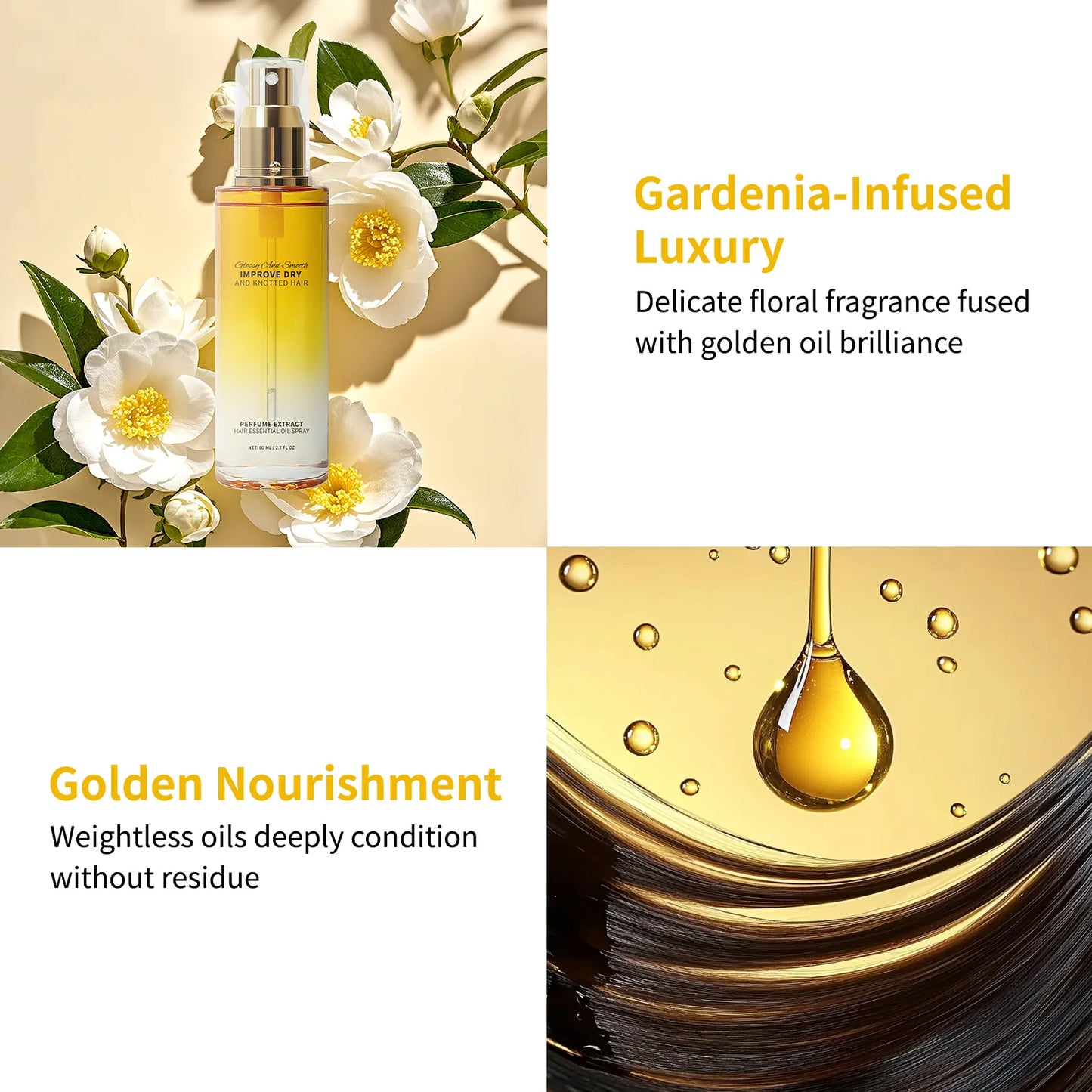 Hair Perfume Essential Oil Spray 80ml Glossy & Smooth Fix Dry &Knotted Hair Frizz Control Heat Protection Prevent Split Ends Oil