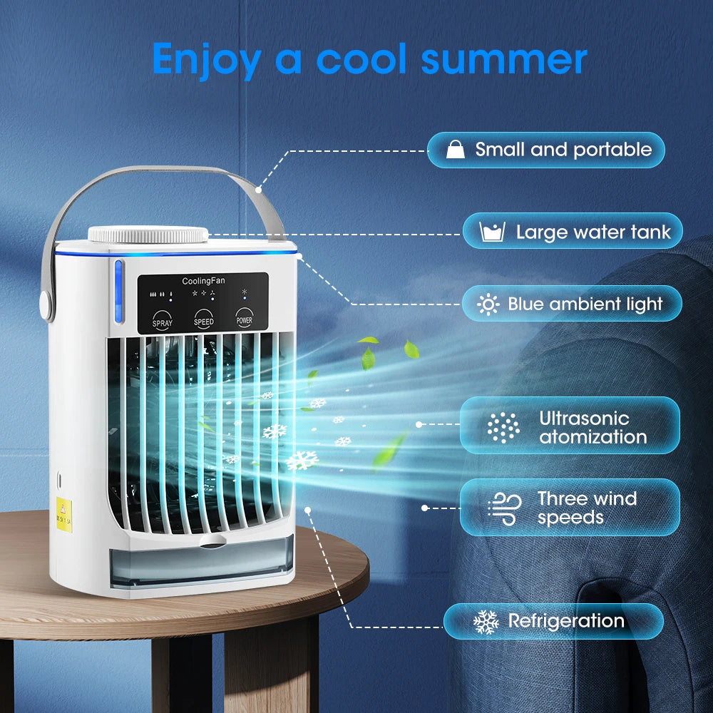 Small Space Air Conditioning for Home Rechargeable Portable Summer Desktop Air Cooler Spray Fan Moist Clean Air for Office Room