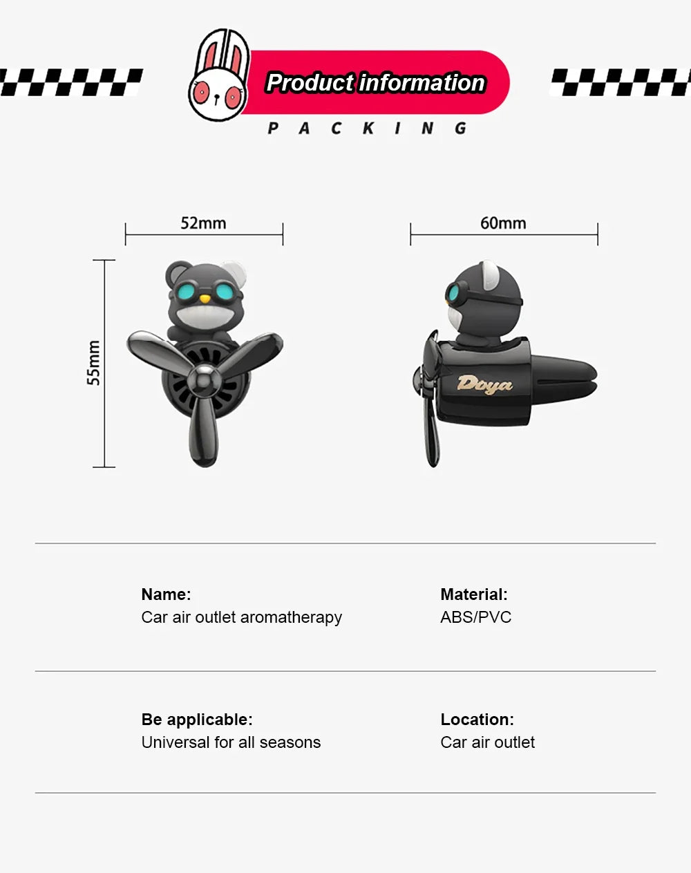 New Car Air Freshener Cute Cartoon Pilot Car Interior Perfume Diffuser Outlet Rotating Propeller Outlet Fragrance Car Perfume