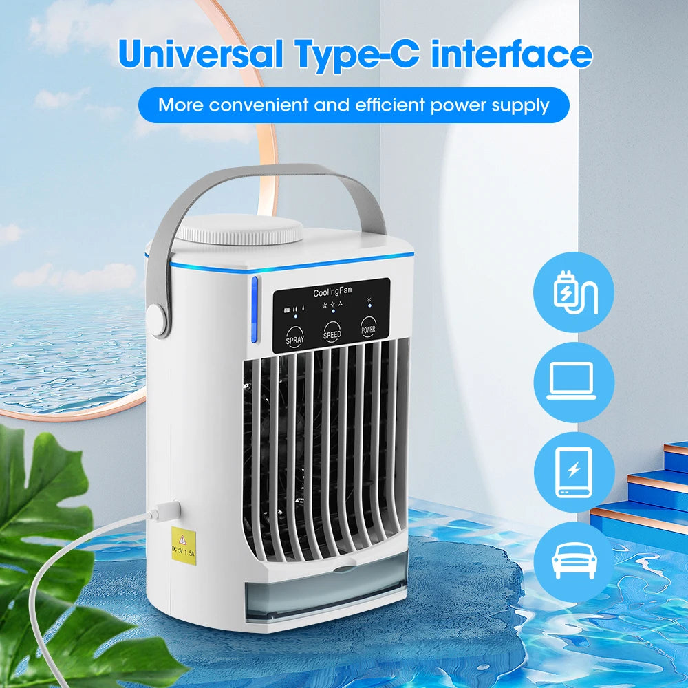 Small Space Air Conditioning for Home Rechargeable Portable Summer Desktop Air Cooler Spray Fan Moist Clean Air for Office Room