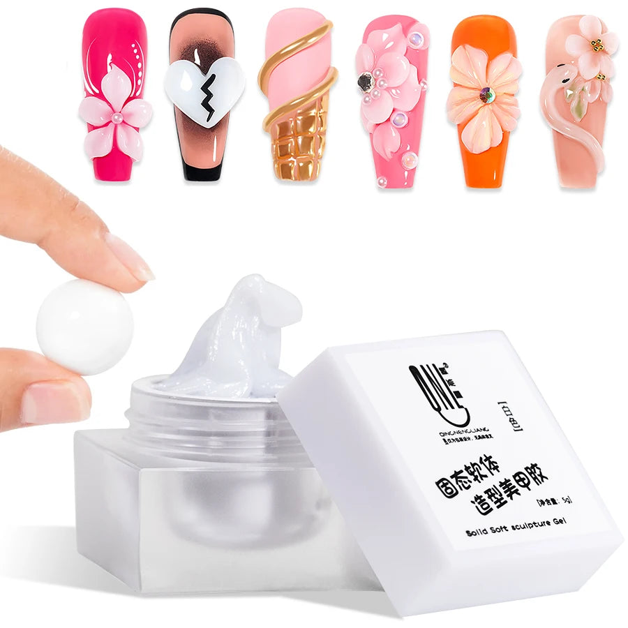 RSNAIL 5g Solid Carved Gel Nail Polish Non Stick Hand Molding Gel Soak Off UV/LED Nail Art Clear White 3D Scupting Extension Gel