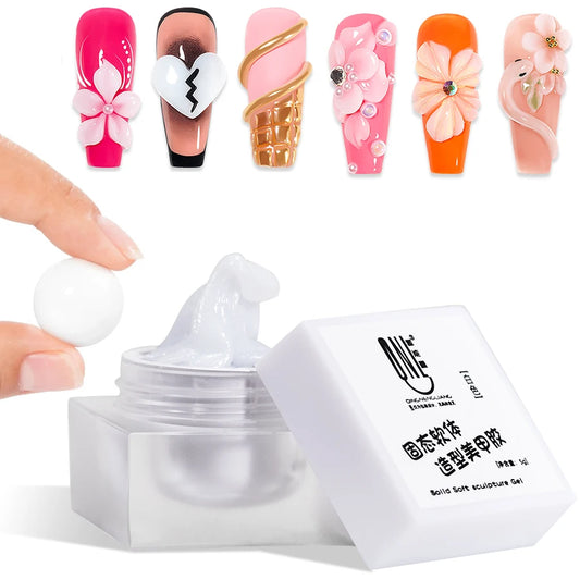 RSNAIL 5g Solid Carved Gel Nail Polish Non Stick Hand Molding Gel Soak Off UV/LED Nail Art Clear White 3D Scupting Extension Gel