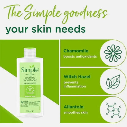 Simple Soothing Toner Long Lasting Moisturizing Gently Calms Soothes Balances Skin PH Softens Stratum Corneum