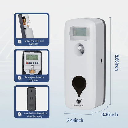 Liquid Air Freshener Dispenser Wall Mounted Automatic Fragrance Perfume Spray Room Toilet Odor Eliminator LCD Programmable 300ML