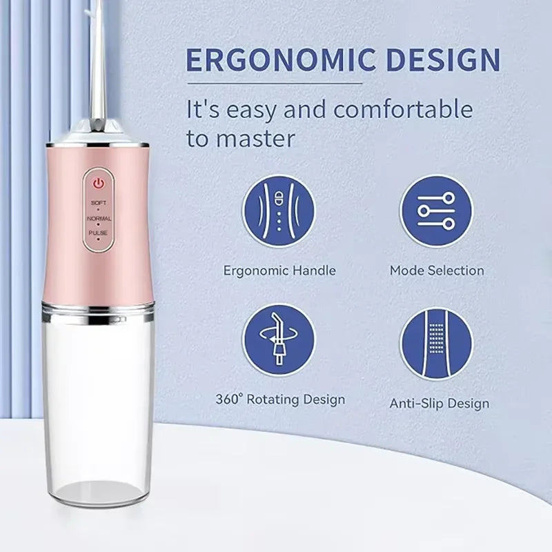 Oral Irrigator Portable Dental Water Flosser USB Rechargeable Water Jet Floss Tooth Pick 4 Jet Tip 220ml 3 Modes Dental Cleaner