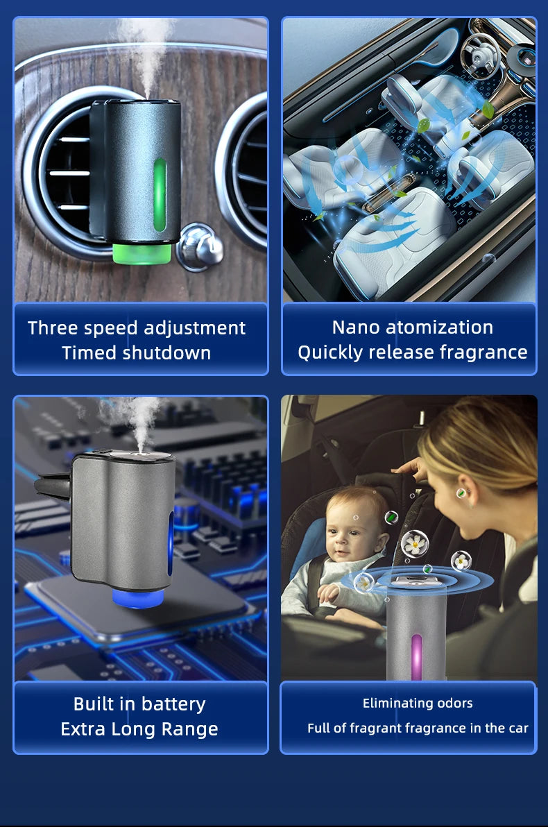 Car Air Freshener, Three Adjustable Modes Intelligent Car Aroma Diffuser, Rechargeable Car Aroma Diffuser, Black