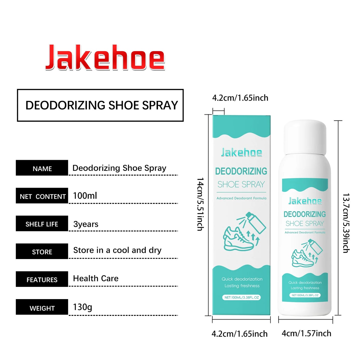JAKEHOE 100ml Deodorizing Shoe Socks Spray Quickly Dry & Refresh Long-lasting Suppress Odors Portable Design Used at Home Office