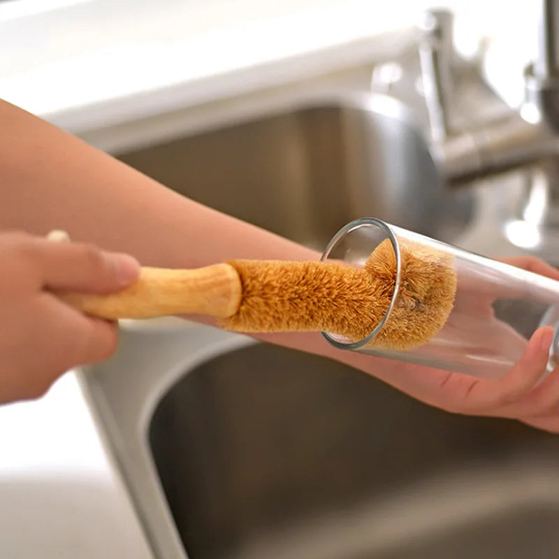 Kitchen Sink Cleaning Brush Natural Coir Brush Glass Cup Brush Non-stick Skillet Brush Dish Washing Bottle Cleaner