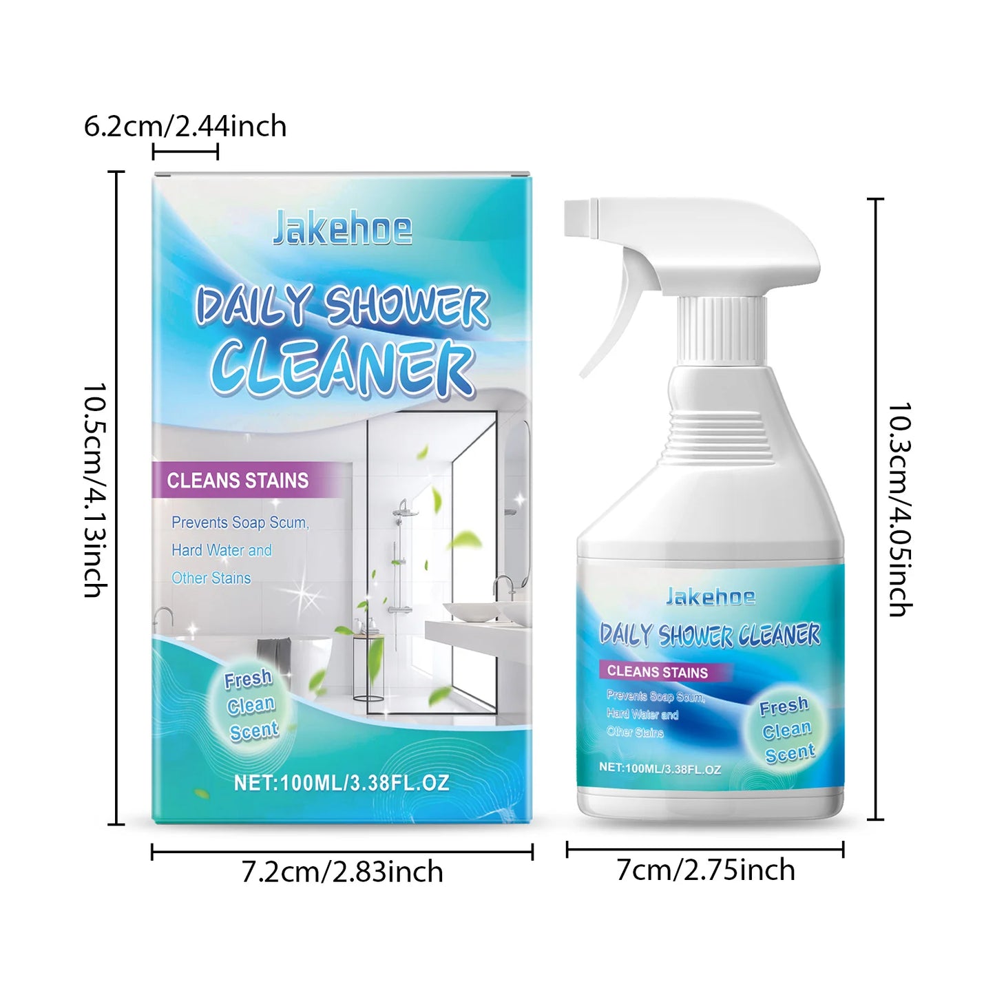 Jakehoe  Daily Shower Cleaner No-Rinse, No-Scrub, Daily Spray for Glass, Tile, Grout, Fresh Clean Scent