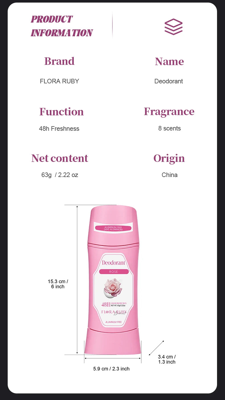 Women's Refreshing & Durable Solid Perfume, White Flowers and Rose Aroma,for All Day Underarm Sweat and Odor Protection 2.22OZ