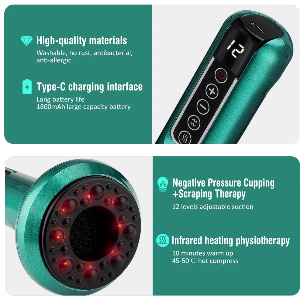 Chinese Electric Massager GuaSha Anti Cellulite Vacuum Suction Cup Beauty Health Scraping Infrared Heat Slimming Massage Thera