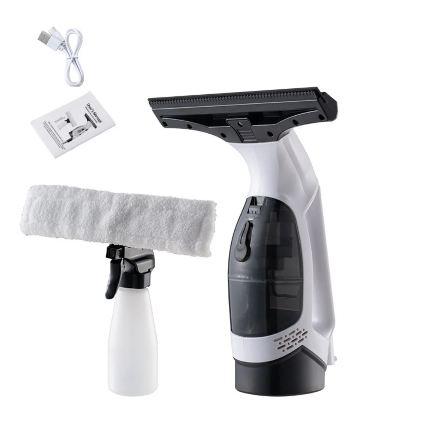 Cordless Window Vacuum Cleaner Rechargable 3-in-1 Spray/Clean/Suck Window Cleaning Tool Set for Showers Mirrors Tiles Home Use