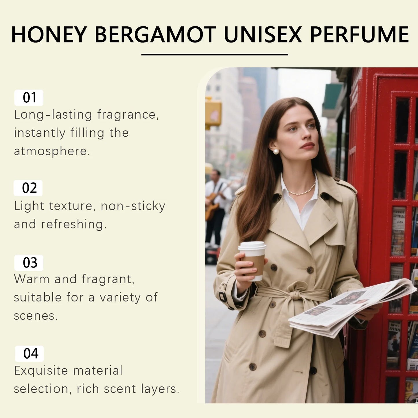 Honey Bergamot Unisex Perfume Mild Naturally Fresh Scent, Women's Charming Everyday Portable Fragrance Perfumes Mujer Originales