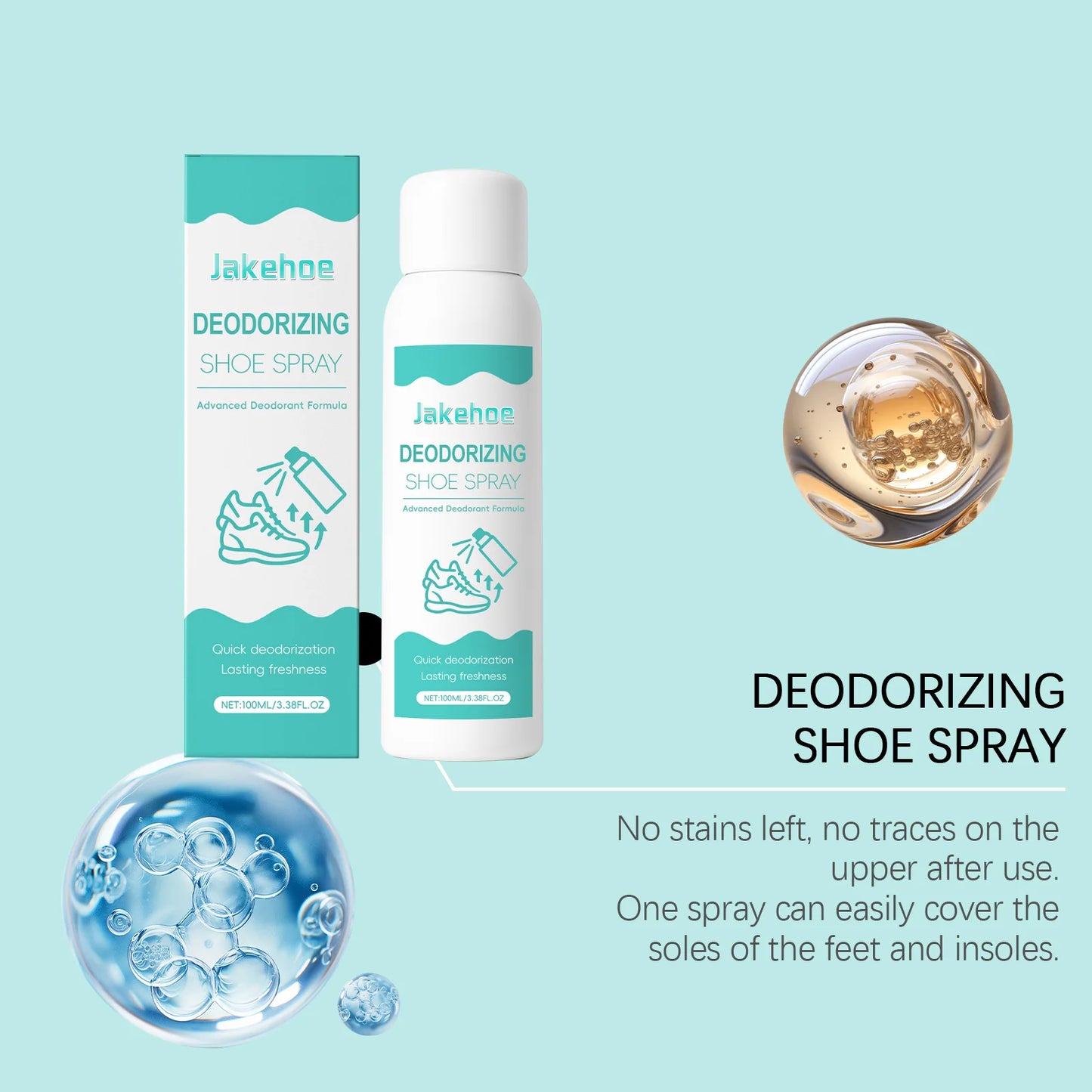 JAKEHOE 100ml Deodorizing Shoe Socks Spray Quickly Dry & Refresh Long-lasting Suppress Odors Portable Design Used at Home Office