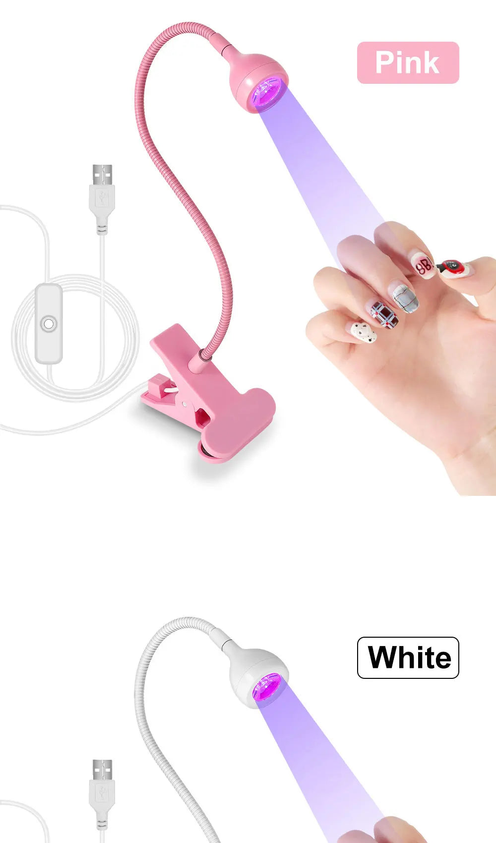 Nail LED UV Lamp for Drying Gel Nails Polish Clip-On Flexible Desk Mini Portable USB Nail Lamp UV Light Dryer for Manicure Salon