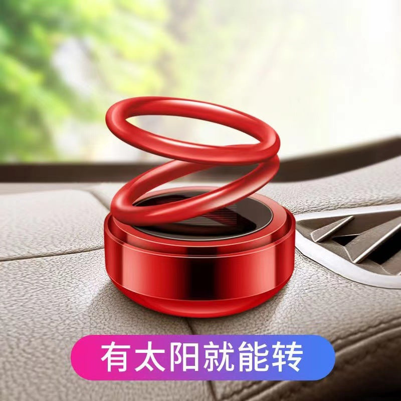 Car Air Freshener Solar Powered Double Ring Rotating Air Cleaner Automobile Interior Perfume Fragrance Diffuser Aromatherapy